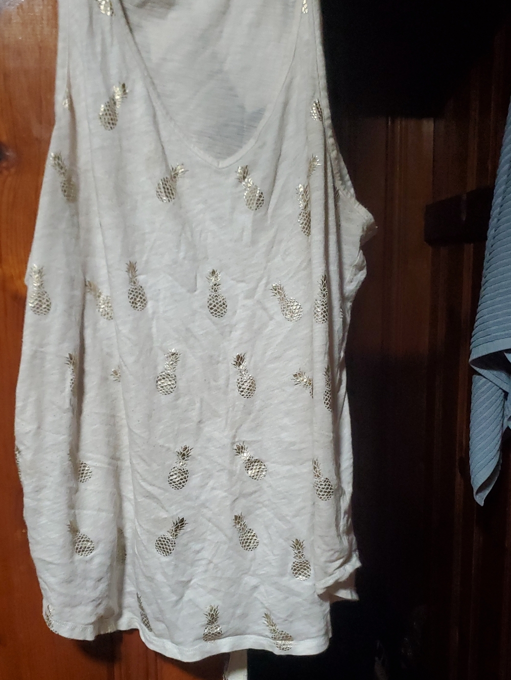 New York & Company White Tank Top with Gold Pineapple Print